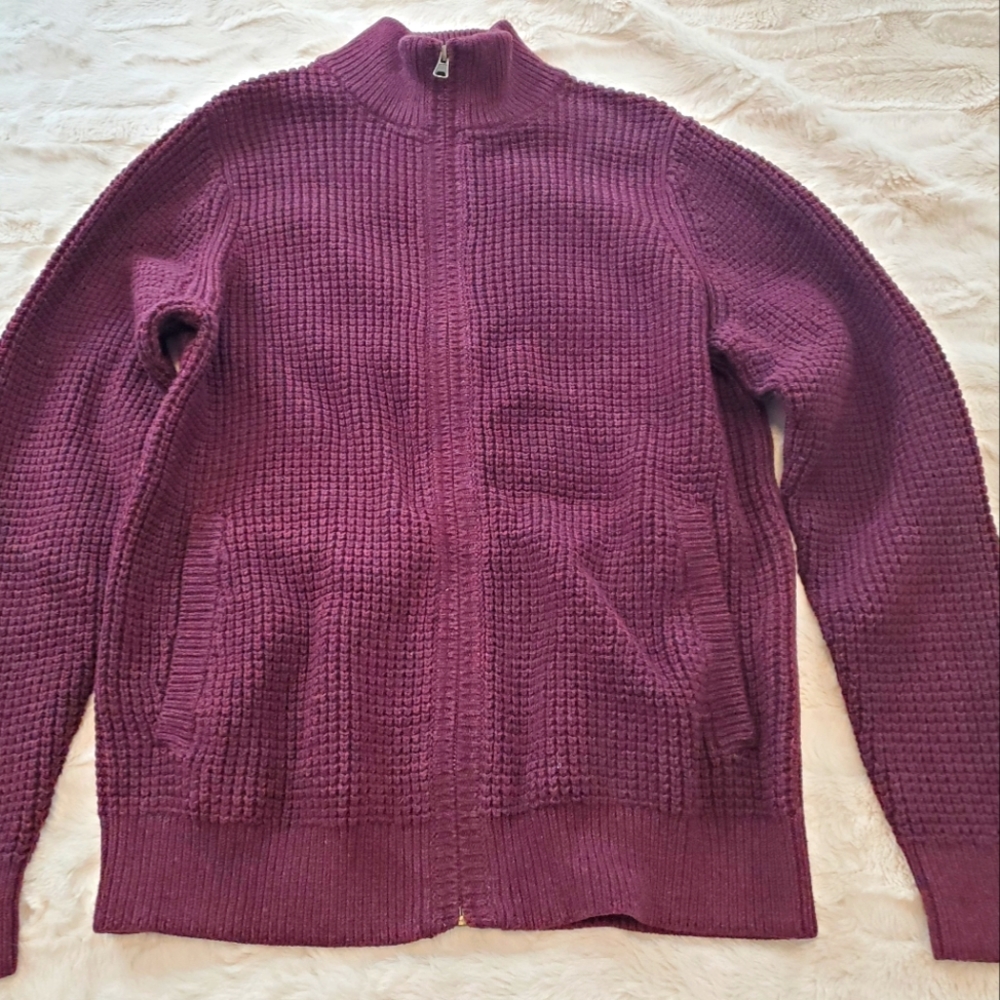 NWT Women's S-Reg L.L. Bean Burgundy Knit Zip-Up Sweater